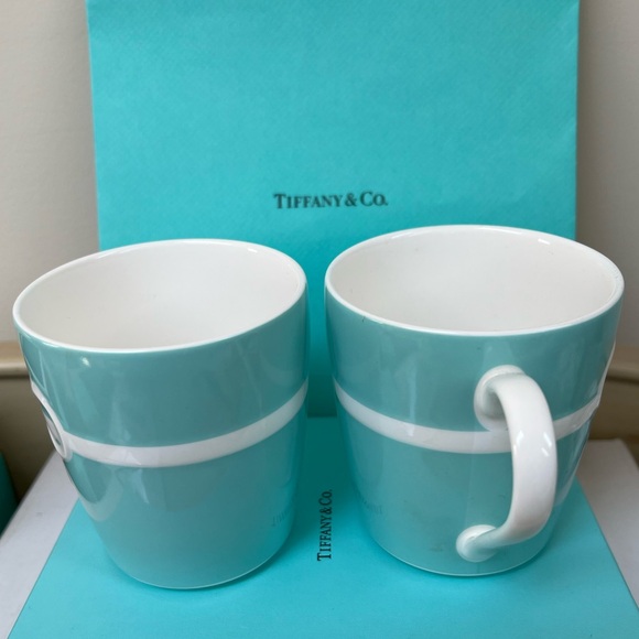 🔴Authentic TIFFANY & CO BLUE & White Ribbon Bow Mug / Cup / Glass🔴 - Picture 2 of 6